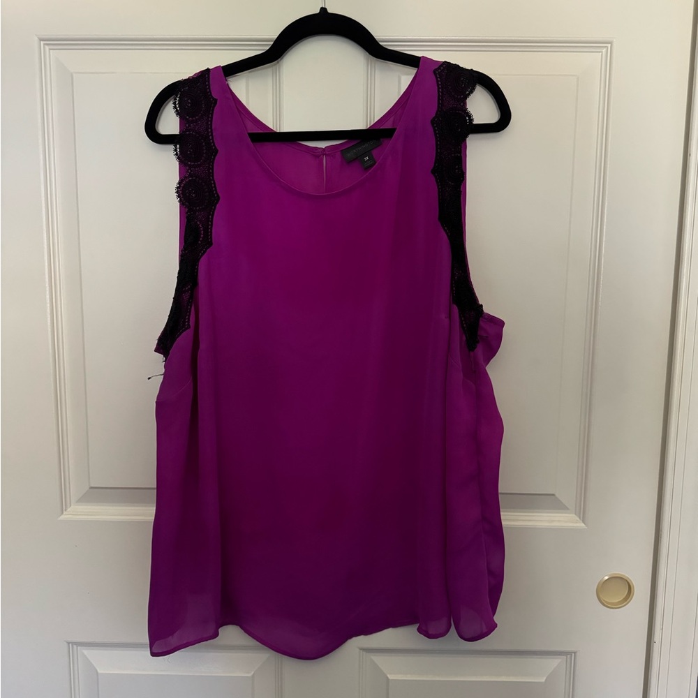 Worthington Purple sleeveless top with black lace detail plus size